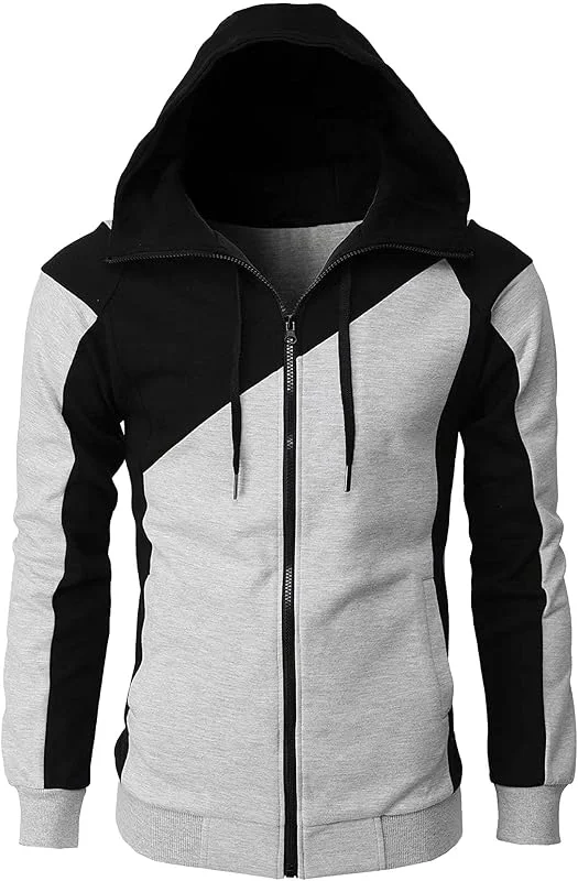 ZDJSWJ Veste à capuche en molleton souple pour homme Blouse légère en jersey de couleur clash Veste de sport softshell à capuche zippée — Vetements ski
