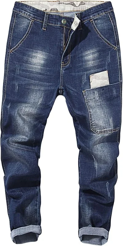 DGKaxiyaHM Jean Sarouel Patchwork Homme Pantalon en Denim décontracté à Taille Haute avec Poche Ample Pantalon d'aspect usé délavé Extensible de Grande Taille — Vetements ski