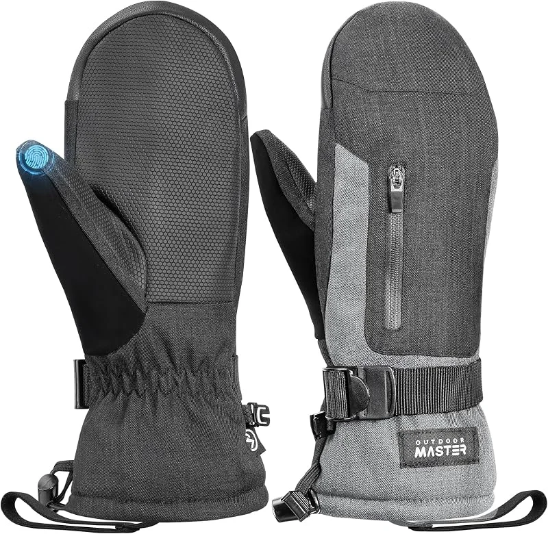 OutdoorMaster Moufles de ski pour homme et femme, gants thermiques pour snowboard, ski, snowboard, hiver chaud, antidérapant, imperméable avec double poche pour sports par temps froid, ski, snowboard — Vetements ski
