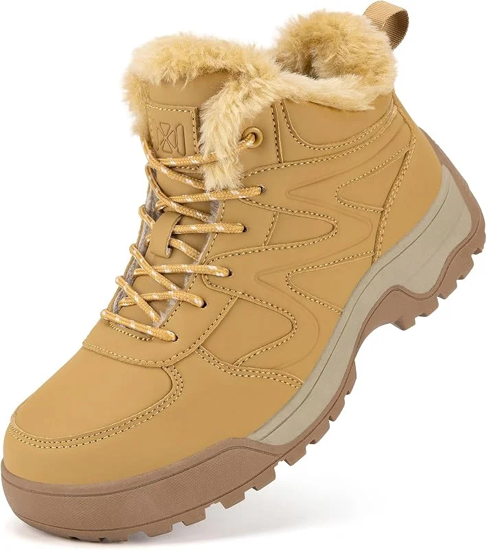 Bottes de neige pour femme - Doublure chaude - Avec semelles épaisses antidérapantes - Chaussures d'hiver pour le ski et le camping - Bottines isolées pour temps froid - Chaussures à lacets — Equipement ski