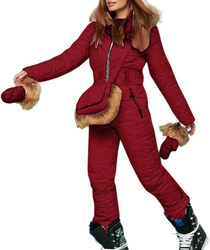 Combinaison de ski pour femme - Une pièce - Imperméable - Longue combinaison de ski - Thermique - Vêtement de ski chaud avec capuche - Combinaison de ski - Ensemble de ski - Combinaison — Vetements ski