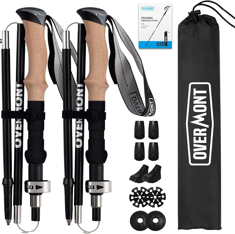 OVERMONT Paire de Bâtons de Trekking Pliables en Carbone, 105–125 cm, Noirs — Equipement ski