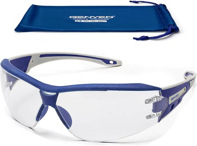 GENYED Lunette de Protection Travail, Très léger, Certifiées CE EN166, Lunettes de Sécurité, Anti-rayures, Anti-buée, Protection UV400, Ajustement Parfait, Enveloppantes — Equipement ski