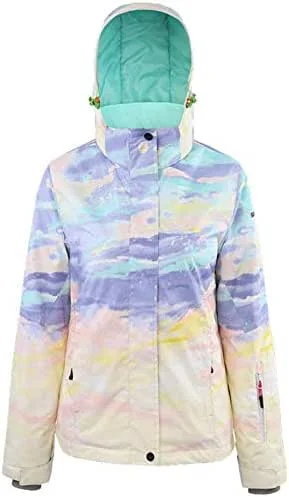 MU Veste de ski imperméable Femmes Imprimé Softshell l'eau de pluie résistant Veste coupe-vent Ladies Soft Shell pour la marche Voyager Randonnée hivernale, Multicolore, *-Grand — Vetements ski