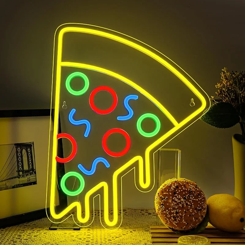 Pizza Néon Acrylique LED Signe Alimentaire Forme Néon Signes pour Mur Jaune LED Pizza Néon Light Signe pour Chambre Restaurant Cuisine Partie Décoration — Equipement ski