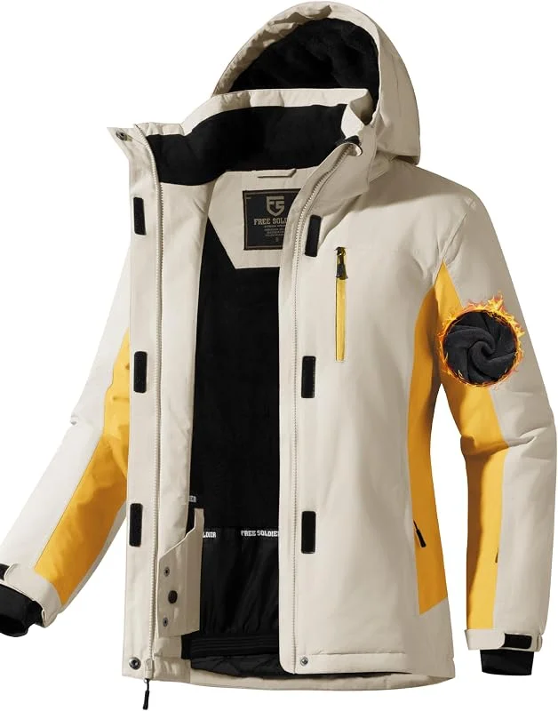 FREE SOLDIER Veste de ski pour femme - Imperméable - Doublure polaire chaude - Veste de pluie d'hiver avec capuche - Coutures entièrement scellées — Vetements ski