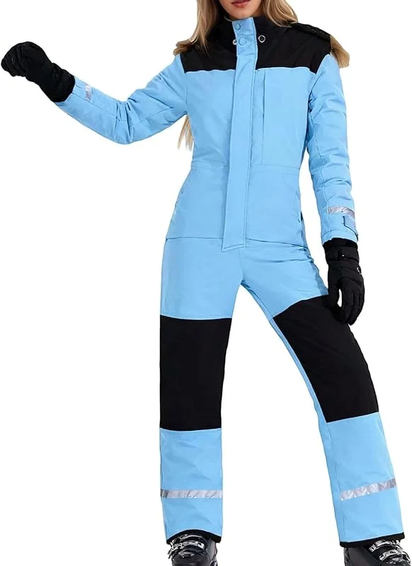 Générique Combinaison de ski isolée pour femme avec capuche coupe-vent thermique idéale activités hivernales extérieur pantalon snowboard pratique — Vetements ski