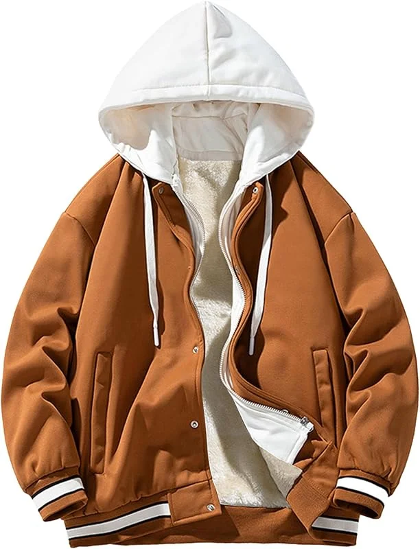 ZDJSWJ Hommes à capuche baseball School jacket full zip pullover Hooded jacket clash Color zip Hooded sportswear — Vetements ski