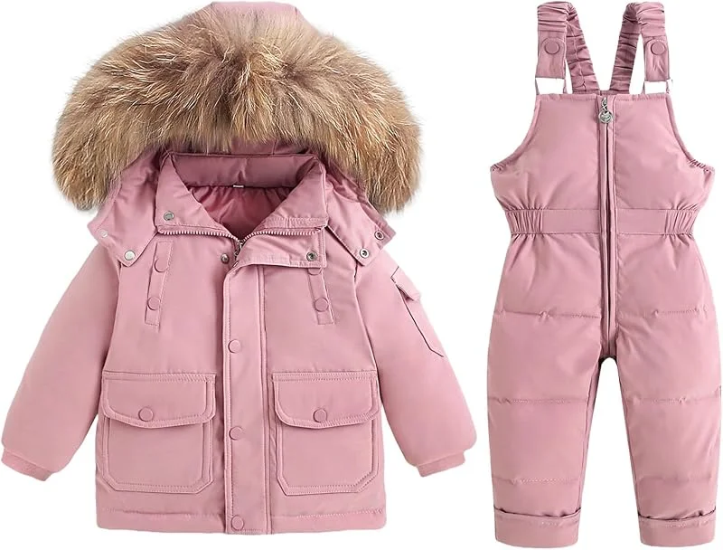 BRONG Enfant Combinaison de Neige Hiver Bébé Doudounevestes Manteau avec Capuche Amovible Neige Pantalon Étanche Filles Garçons Combinaison de Ski Ensemble — Vetements ski