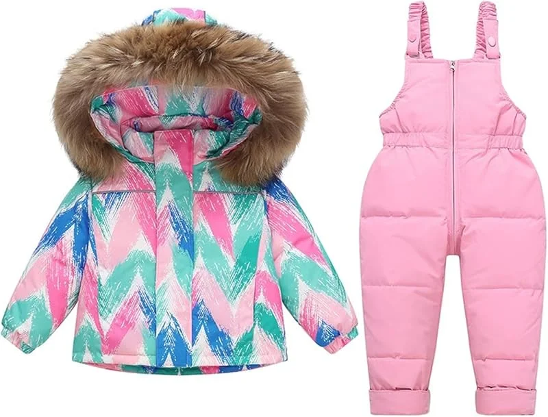 Combinaison de ski isolée deux pièces pour filles, salopette et manteau chauds et rembourrés, idéale pour les jeux d'extérieur par temps froid. — Vetements ski