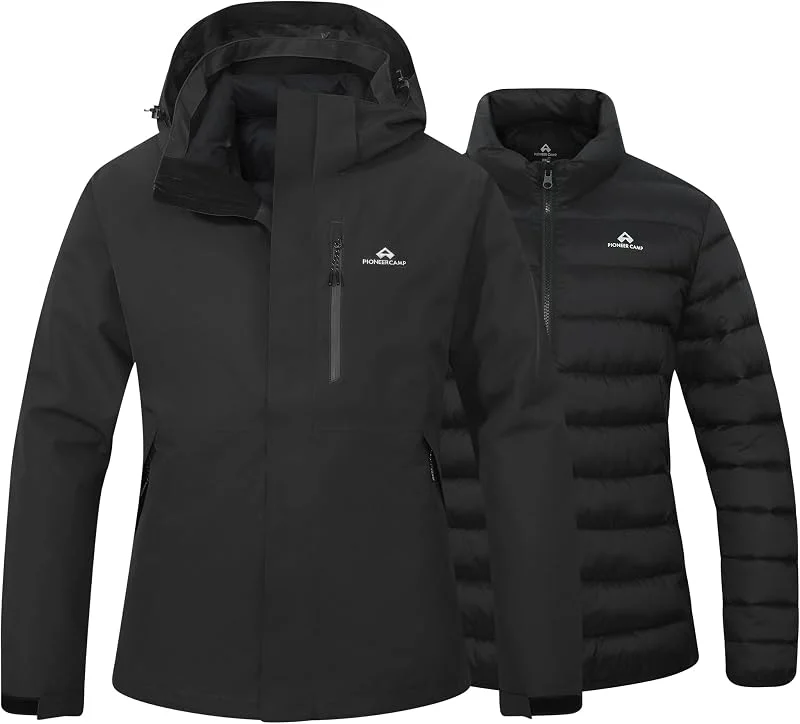 Pioneer Camp Veste d'hiver pour femme - Veste de ski 3 en 1 - Veste de snowboard pour femme - Résistante à la pluie - Hautement respirante et évacuant l'humidité - Veste intérieure doublée de coton — Vetements ski
