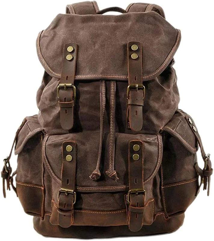 Sac à dos à bandoulière en toile cirée pour homme, sac de voyage d'alpinisme vintage, très résistant, imperméable et très spacieux pour voyager en plein air, week-end — Equipement ski