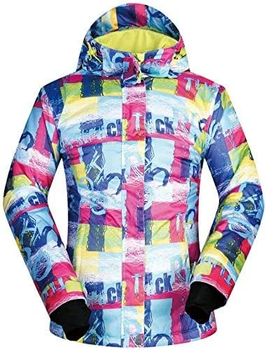 MU Veste de ski imperméable femmes VESTE ski imperméable hiver doublé montagne Veste de pluie colorée Imprimé coupe-vent imperméable Manteau Habineige pluie d'hiver, Multicolore, **-Grand — Vetements ski