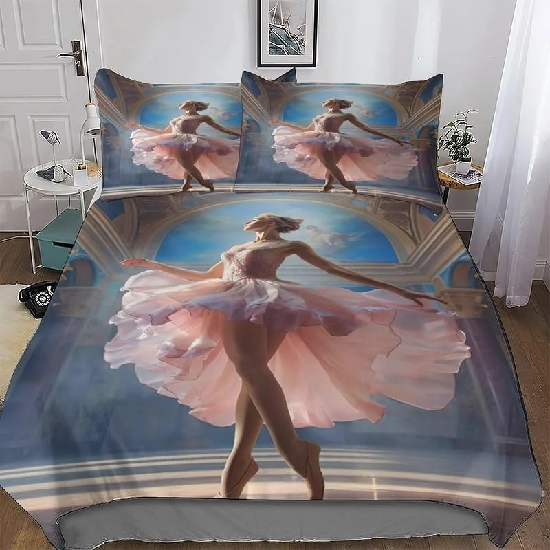 Ballet Parure De Lit 3 Pièces avec Housse De Couette Et Taie d'oreiller, Microfibre Douce, 3D Housse Coutte pour Enfants Adultes Double (200x200cm) — Equipement ski