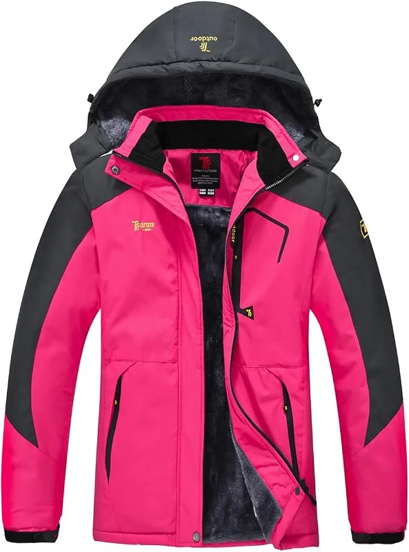 YSENTO Veste d'hiver imperméable pour femme Veste de ski d'extérieur Softshell chaude avec capuche amovible, rose, XS — Vetements ski