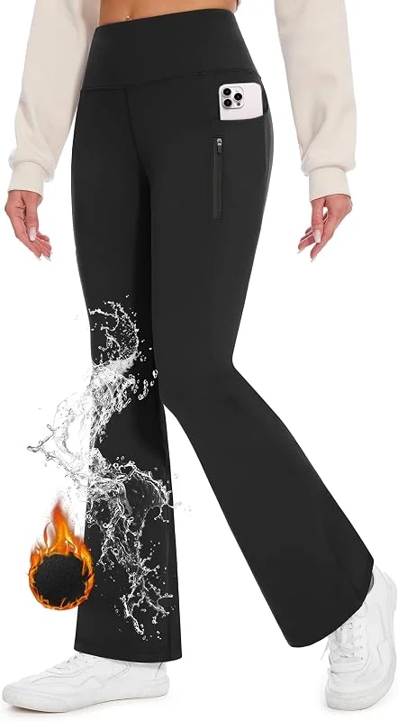 Desol Pantalon de randonnée doublé en polaire pour femme, pantalon d'hiver évasé taille haute en polaire, pantalon de neige imperméable et thermique avec poches à fermeture éclair — Vetements ski