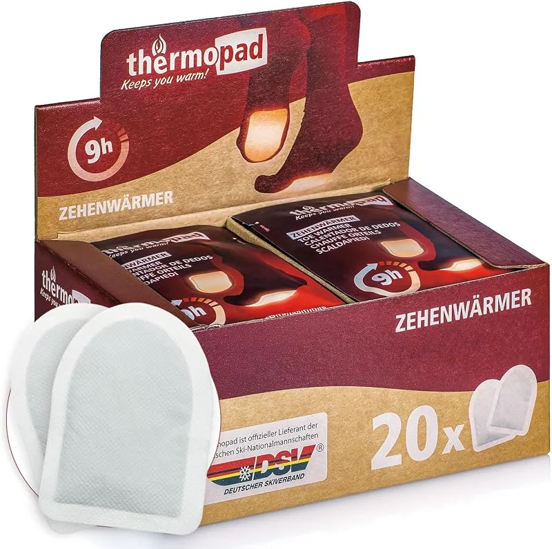 THERMOPAD Chauffe Orteils – L'ORIGINAL : 20 Paires de chaufferettes pour jusqu'à 9 Heures de Chaleur dans Tous Les Chaussures - pour Les Chaussures de Ski et Les Bottes — Equipement ski