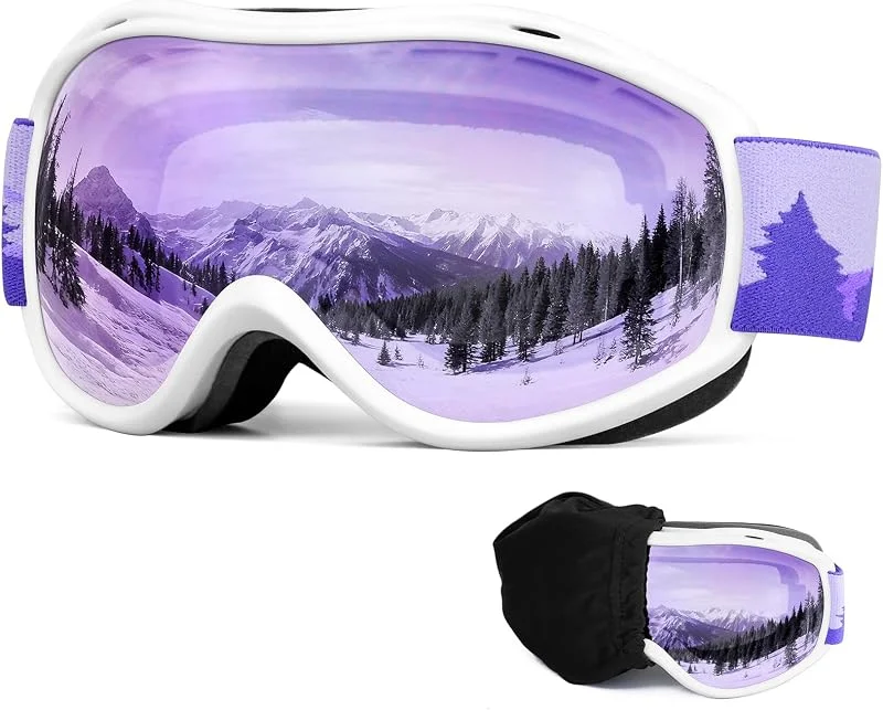 FMY Lunettes de ski et de snowboard OTG anti-buée avec protection UV400 pour hommes, femmes et jeunes — Equipement ski