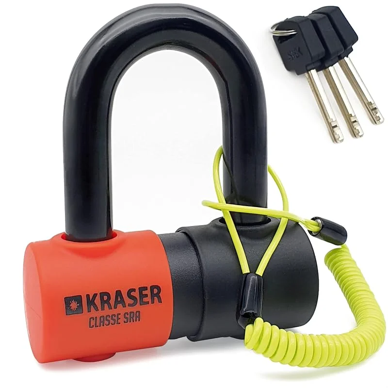KRASER KR50 Antivol Moto Homologué SRA, Robuste Bloque Disque Mini U ø18 (autres 16), Plus Compact 45x65 Facile à Ranger, Double Verrouillage Cémenté, Résistance au Vol 10, Recommandé Assurances — Vetements ski
