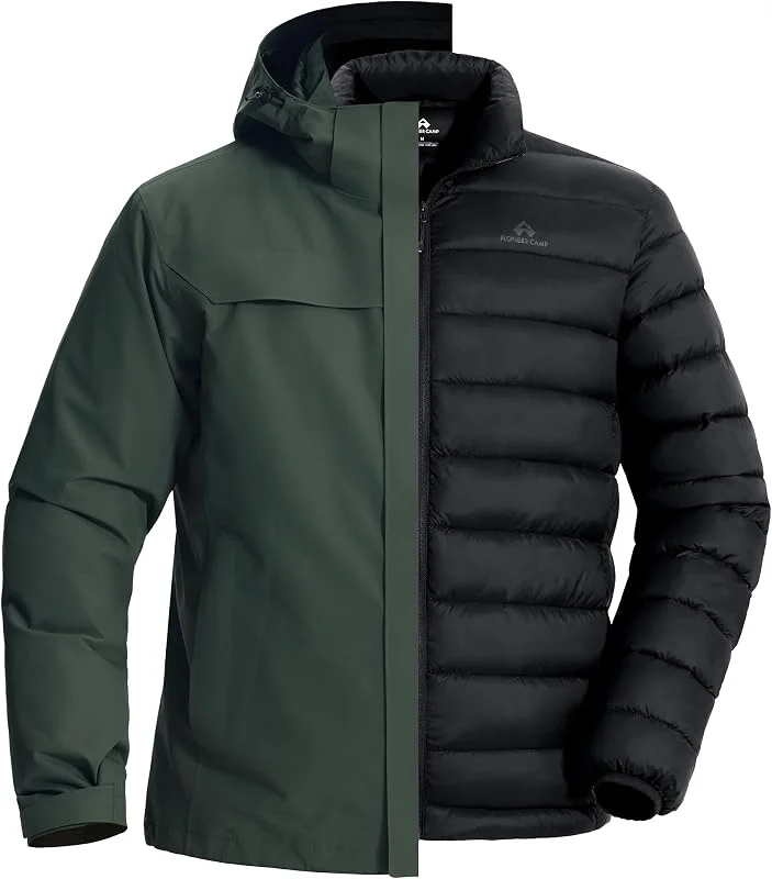 Pioneer Camp Veste de ski 3 en 1 pour homme avec doublure en duvet, imperméable et coupe-vent - Veste de snowboard chaude avec capuche réglable — Vetements ski