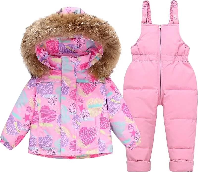 Fewlby Combinaisons de Neige Fille, Doudoune à Capuche et Pantalons de Ski 2PCS Ensemble de Combinaison de Ski, Enfant Manteau de Duvet Salopettes de Ski — Vetements ski