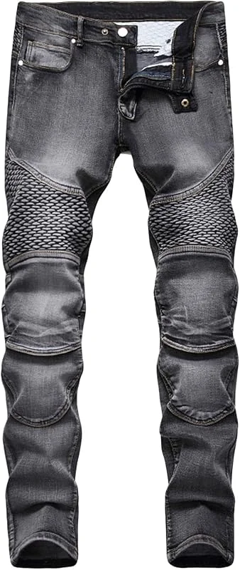 Jean de Motard Coupe Slim pour Homme Pantalon en Jean Skinny Stretch à Taille mi-Haute Jean délavé à Jambe Droite d'aspect usé — Vetements ski