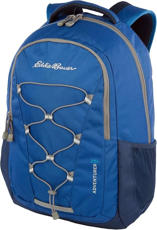 Eddie Bauer Adventurer Sac à dos avec compartiments d'organisation et housse compatible avec les ordinateurs portables, hydratation, Adventurer – Bleu véritable, 25 l — Equipement ski