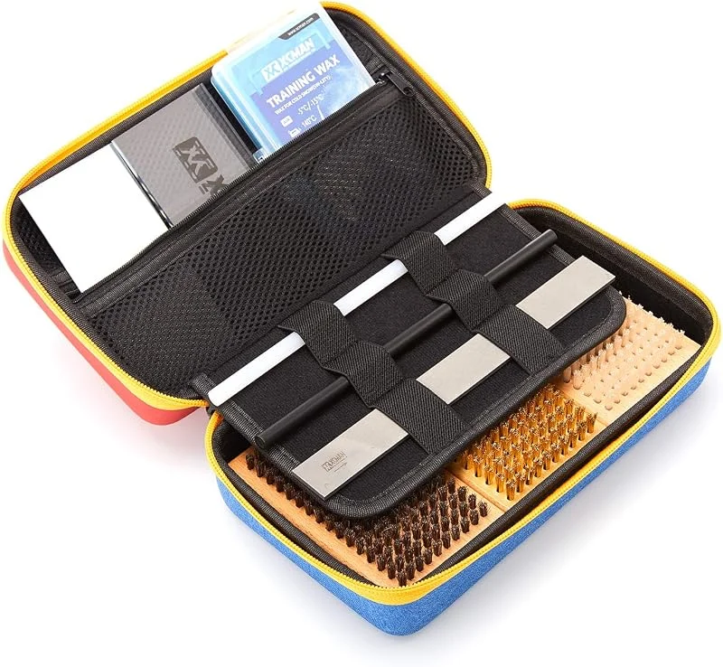 Kit complet d'entretien et de fartage XCMAN pour ski et snowboard - Brosses avec poils en nylon, en laiton, en crin - Grattoir métallique - Grattoir pour la cire - Lime plate PTEX — Equipement ski