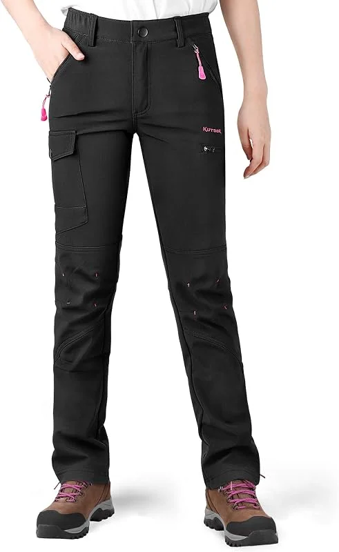 KUTOOK Pantalon de Travail Femme Hiver Imperméable Softshell Coupe-Vent Chaud pour Randonnée et Ski Noir XS-3XL (HP312) — Vetements ski