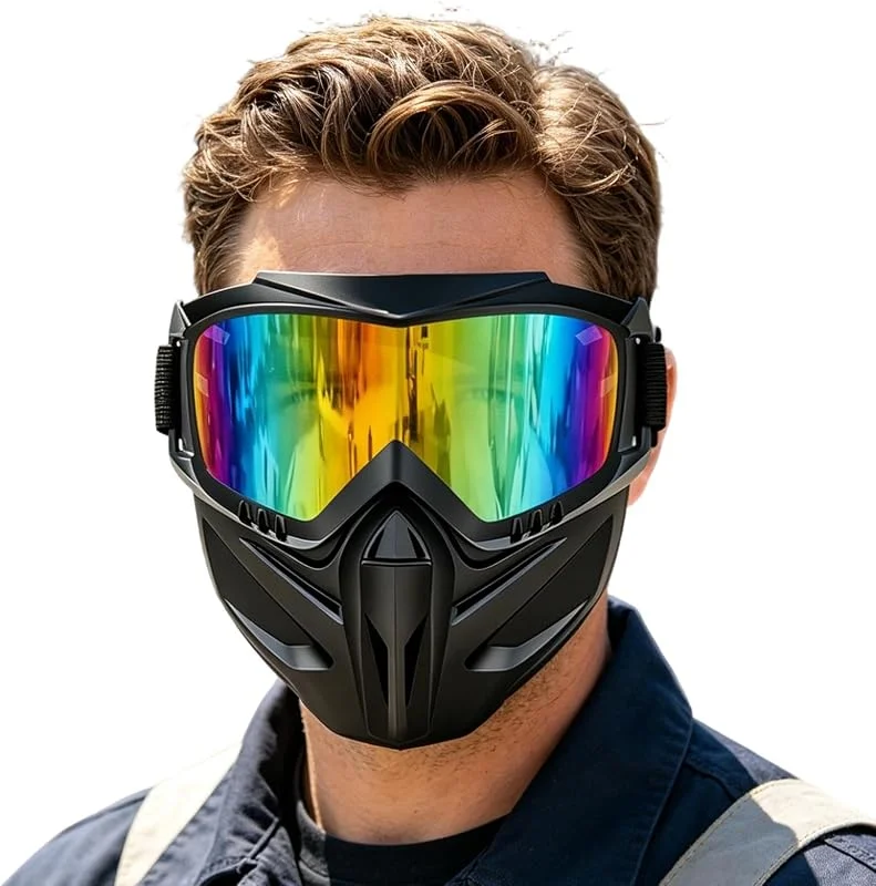 Couvre-visage anti-buée - Avec bouclier extérieur amovible et coupe-vent, protection du visage réglable 2 en 1, convient pour les hommes, le ski, le soudage, l'extérieur, le cyclisme, le travail et le — Equipement ski