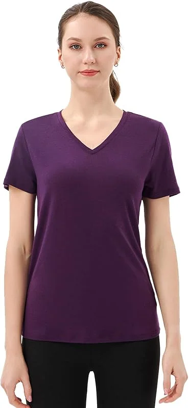 Merino Protect 100% Laine Merinos T-Shirts Femme Col V Manches Courtes sous Vetement Résistance Odeur Couche Base pour Voyage Randonnée Tshirt — Vetements ski