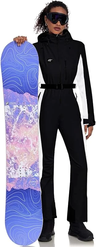 HOTIAN Combinaison de ski pour femme - Combinaison de ski une pièce - Pour l'hiver - Chaude - Coupe-vent - Imperméable - Avec capuche - Combinaison de neige épaisse — Vetements ski