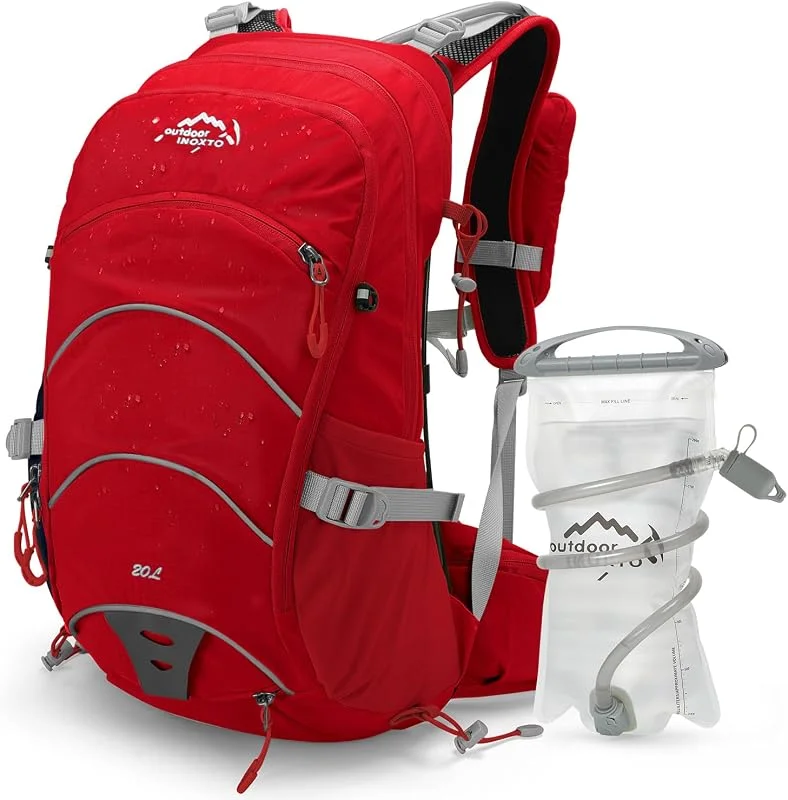 IX INOXTO Sac à dos d'hydratation, sac à dos d'hydratation de 20 L, sac à dos de randonnée avec poche à eau d'hydratation de 2 L et housse de pluie, pour cyclisme, camping, chasse pour homme et femme — Equipement ski