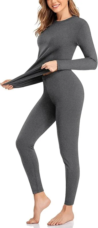 SIMIYA Ensemble de sous-vêtements Thermiques pour Femmes, sous-vêtements Chauds avec Polaire intérieure sous-vêtements Fonctionnels Longs, sous-vêtements de Ski à col en U pour l'hiver — Vetements ski