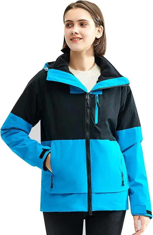 MU Femmes 3-In-1 Capuchon de Ski Veste Polaire Doublure Amovible Coupe-Vent Imperméable Colorimétrie Vestes D'Hiver Neige Froid Manteau Météo Veste Casual, D, L — Vetements ski