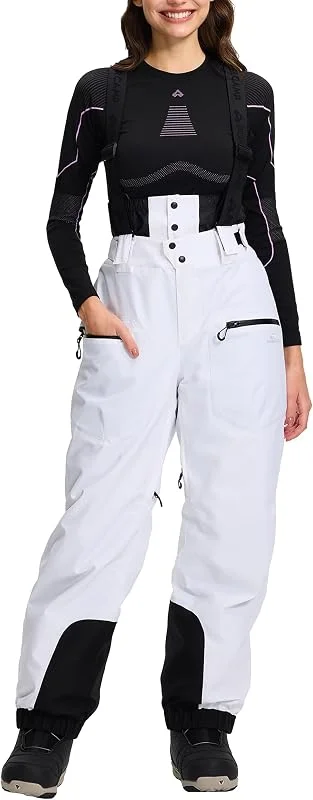 Pioneer Camp Pantalon Ski Femme avec Bretelles 15000mm Imperméable Pantalons Snowboard Baggy Coupe Neige Salopettes Guêtres Amovibles et Poches pour Le Ski et La Hivernale — Vetements ski