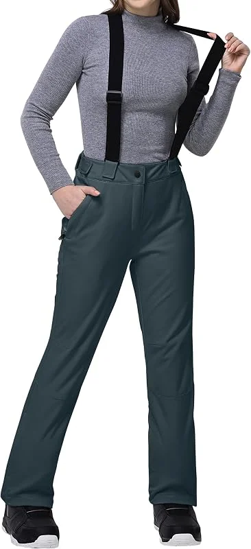 Outdoor Ventures Pantalon de ski à bretelles pour femme - Chaud - Imperméable - Avec bretelles amovibles - Gris foncé — Vetements ski