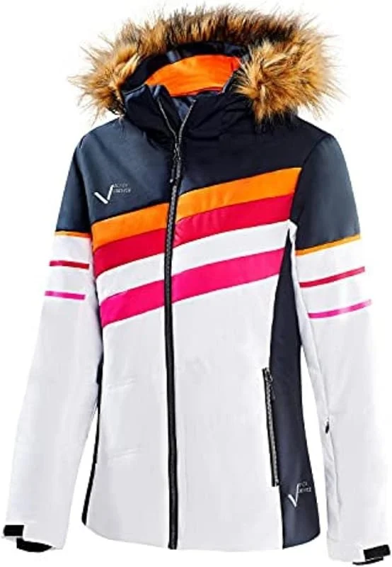 Black Crevice Veste de ski femmes I Veste d'hiver en diverses couleurs et tailles I Veste fonctionnelle coupe-vent imperméable I Veste d'extérieur avec capuche et bordure en fausse fourrure — Vetements ski