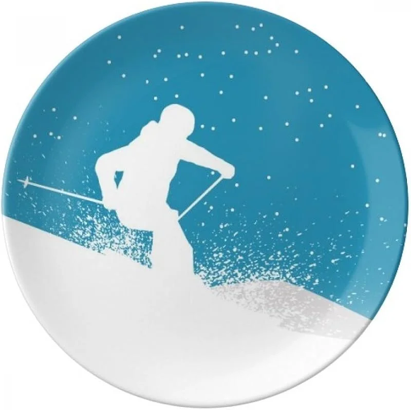 DIYthinker Ski Sport Skis Bâton de Ski Plaque décorative Porcelaine Dessert 8 Pouces Dîner Accueil Cadeau 21cm diamètre Multicolor — Equipement ski