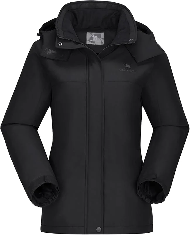 CAMEL CROWN Veste de ski d'hiver pour femme - Polaire chaude - Imperméable - Veste de snowboard, Noir, M — Vetements ski