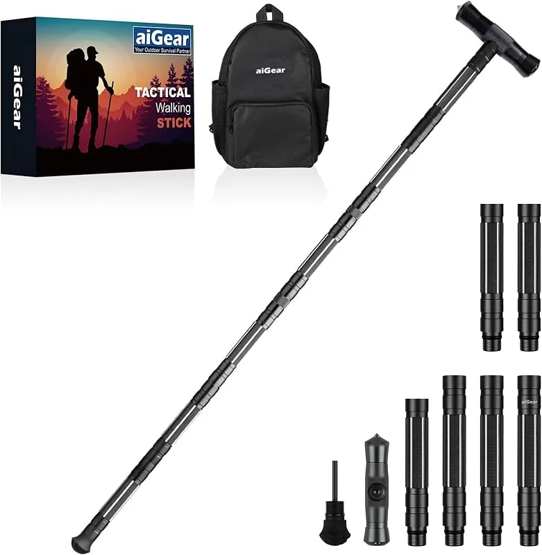 aiGear 6, 7, 8 Tubes Baton de Marche Réglable en Aluminium Noir — Equipement ski
