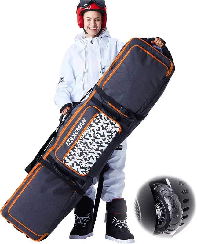 Xcman Sac de Snowboard à roulettes avec Longueur réglable pour Voyage en Avion – avec Nervures de Protection ABS et Dos de Protection en polypropylène – Version 2020, Orange — Equipement ski