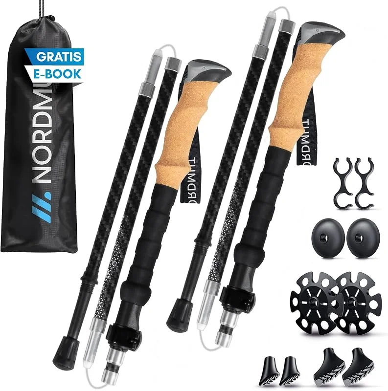 NORDMUT® Bâtons de Randonnée Pliables en Aluminium ou Carbone Ultra-léger – à partir de 1, 50 m ou 1, 65 m – Bâtons de Trekking Stables avec Poignées Ergonomiques — Equipement ski