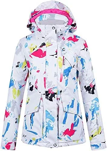 MU Veste de ski imperméable femmes SKI Veste d'extérieur Manteau imperméable coupe-vent de surf des neiges de montagne Veste de pluie colorée Imprimer hiver, Multicolore, Grand — Vetements ski
