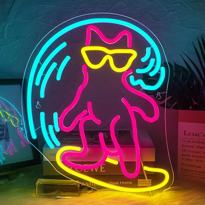 ineonlife le Chat Surfeur Neon Led Chat Stylé Lampe Neon pour Animalerie — Equipement ski