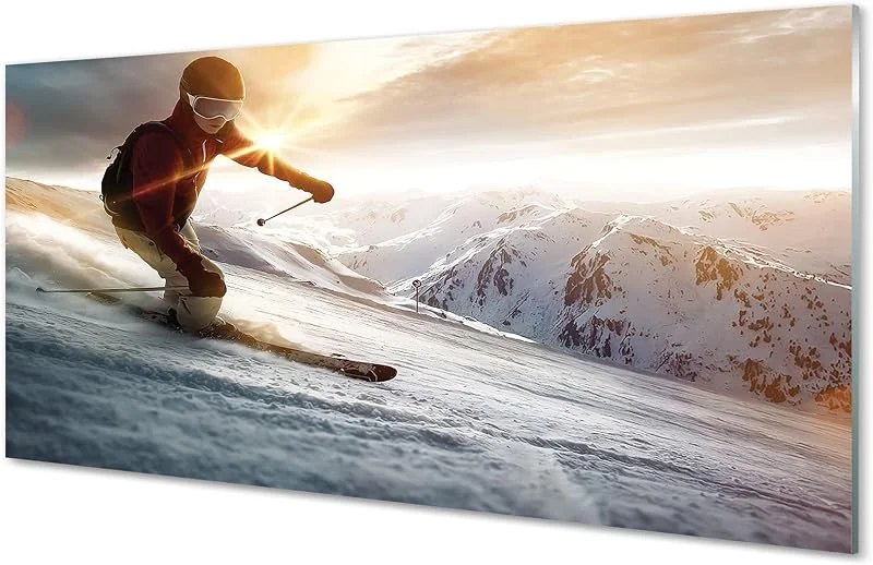 Tulup Crédence Adhésive 100x50cm Dosseret en Verre Trempé Sécurité Decoration Murale Photo Image Sports d'hiver - bâtons de Ski Homme — Equipement ski