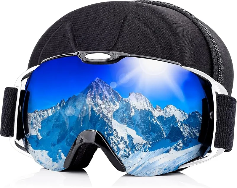 Lunettes de ski avec étui portable pour homme et femme – Compatible avec les casques OTG – Anti-buée et anti-rayures – Double couche UV 100 % – Pour snowboard, ski — Equipement ski