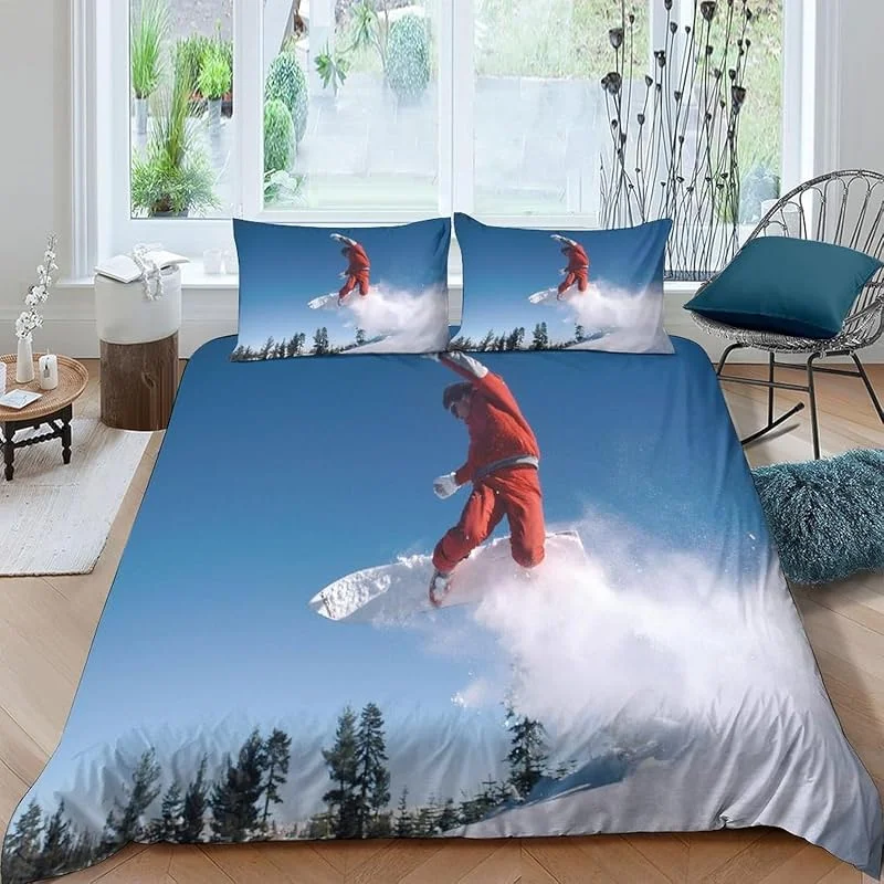 Ski Sports Extrêmes Douceur D'Intérieur Parure 3 Pièces 100% Microfibre Housse De Couette 3D Imprimées Moderne Garçon Fille Housse Couette 150X200 Cm - Anti-Allergie, Entretien Facile -386R875H658S — Equipement ski