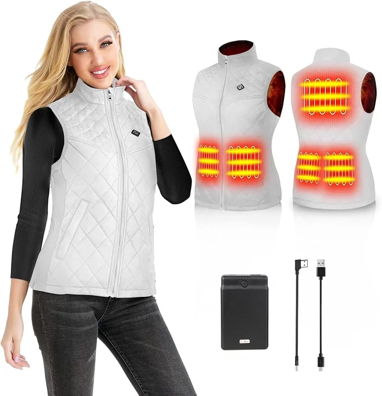 Gilet Chauffant Femme, Veste Chauffante avec Batterie, Électrique Gilet Chauffé avec 5 Zones de Chauffage, 3 Niveaux de Température pour Ski en Plein air Randonnée Camping — Vetements ski