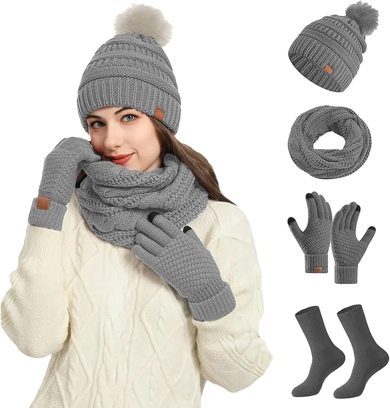 Ensemble Bonnet, Bonnet Tricoté Élastique Chaud Pour Femme Ensemble Composé D'Une Écharpe D'Un Bonnet Et De Gants Foulard Femme Musulmane Pour Sports De Plein Air, Course À Pied — Vetements ski